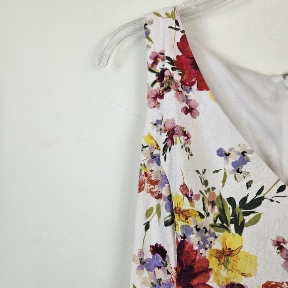 TAYLOR Linen Blend Floral Print Dress Size 14 Belted Sleeveless - Picture 6 of 9